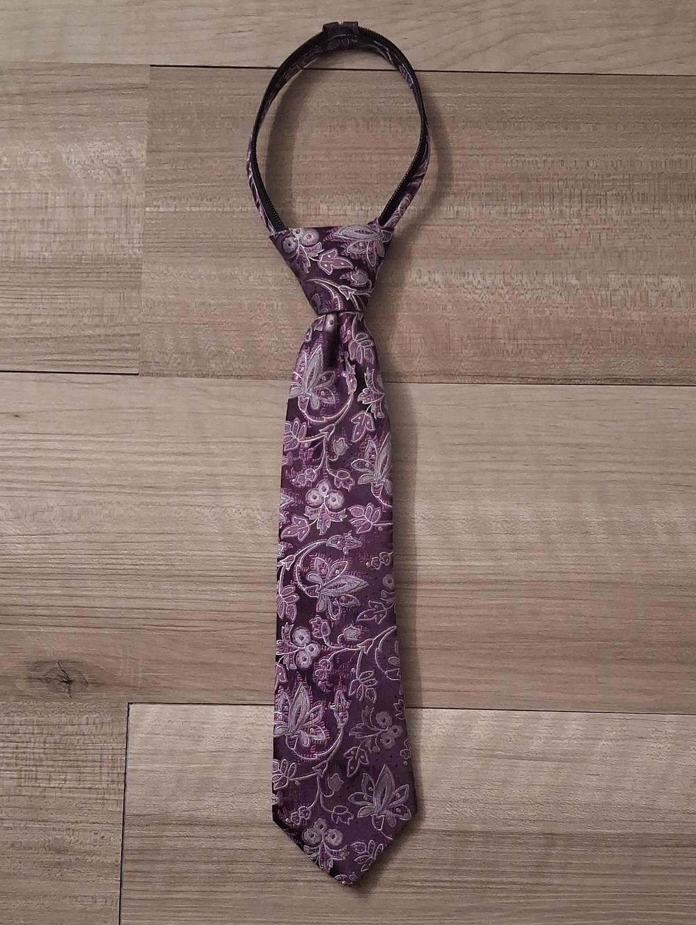Roffe Adjustable Paisley Pre-Tied Tie Purple Silk Handmade (M)